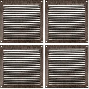 AMIG Ventilatierooster/muurrooster - 4x - 170 x 170mm - aluminium - wengehout look - schoepenrooster -