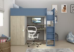 Trasman Hoogslaper Flow eiken/blauw- 90x200cm