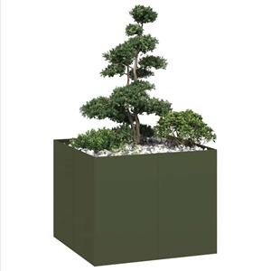 VidaXL Plantenbak 100x100x80 cm staal olijfgroen
