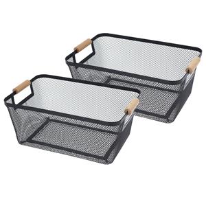H&S Collection Opbergmand - 4x - met handgrepen - zwart - metaal - 35 x 23 x 16 cm - draadmand -