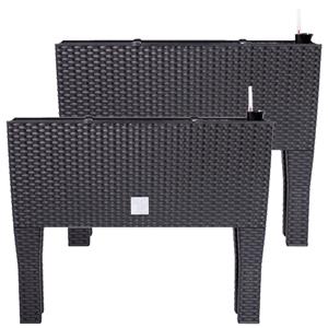 Merkloos 3x stuks kunststof Rato bloembak/plantenbak op poten met irrigatiesysteem antraciet 60 x 25 x cm -