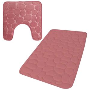 Urban Living badkamer droogloop matjes - set 2x stuks - memory foam - oud roze -