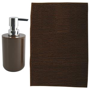 MSV badkamer droogloop mat - Milano - x 60 cm - met bijpassende kleur zeeppompje - bruin -