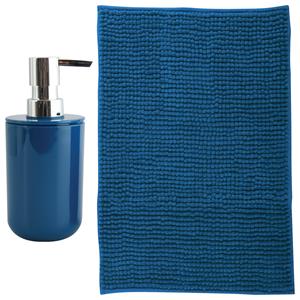 MSV badkamer droogloop mat - Milano - x 60 cm - met bijpassende kleur zeeppompje - donkerblauw -