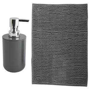 MSV badkamer droogloop mat - Milano - x 60 cm - met bijpassende kleur zeeppompje - donkergrijs -