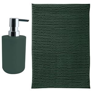 MSV badkamer droogloop mat - Milano - x 60 cm - met bijpassende kleur zeeppompje - donkergroen -