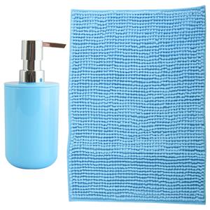 MSV badkamer droogloop mat - Milano - x 60 cm - met bijpassende kleur zeeppompje - lichtblauw -