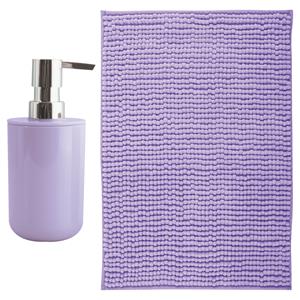 MSV badkamer droogloop mat - Milano - x 60 cm - met bijpassende kleur zeeppompje - lila paars -