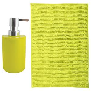 MSV badkamer droogloop mat - Milano - x 60 cm - met bijpassende kleur zeeppompje - limegroen -