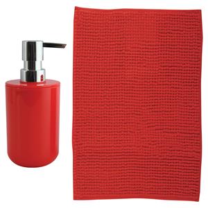 MSV badkamer droogloop mat - Milano - x 60 cm - met bijpassende kleur zeeppompje - rood -