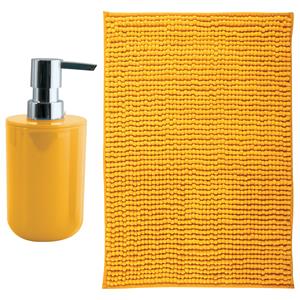 MSV badkamer droogloop mat - Milano - x 60 cm - met bijpassende kleur zeeppompje - saffraan geel -