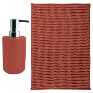MSV badkamer droogloop mat - Milano - x 60 cm - met bijpassende kleur zeeppompje - terracotta -