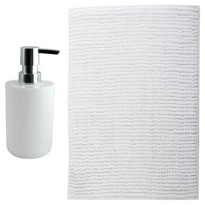 MSV badkamer droogloop mat - Milano - x 60 cm - met bijpassende kleur zeeppompje - wit -