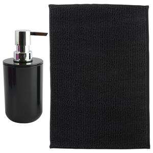 MSV badkamer droogloop mat - Milano - x 60 cm - met bijpassende kleur zeeppompje - zwart -