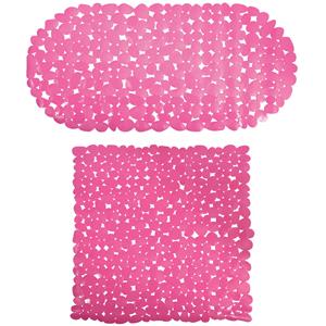 MSV Douche/bad anti-slip matten set badkamer - pvc - 2x stuks - fuchsia roze - 2 formaten -