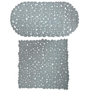 MSV Douche/bad anti-slip matten set badkamer - pvc - 2x stuks - grijs - 2 formaten -