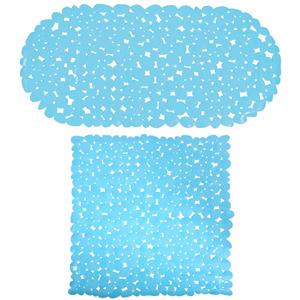 MSV Douche/bad anti-slip matten set badkamer - pvc - 2x stuks - lichtblauw - 2 formaten -