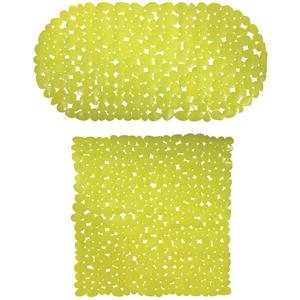 MSV Douche/bad anti-slip matten set badkamer - pvc - 2x stuks - limegroen - 2 formaten -