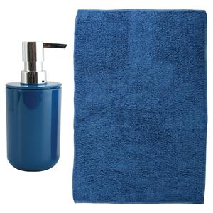 MSV badkamer droogloop mat - Napoli - 45 x 70 cm - met bijpassend zeeppompje - donkerblauw -