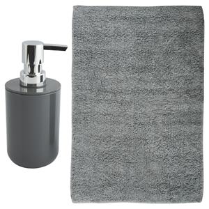 MSV badkamer droogloop mat - Napoli - 45 x 70 cm - met bijpassend zeeppompje - donkergrijs -