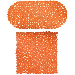 MSV Douche/bad anti-slip matten set badkamer - pvc - 2x stuks - oranje - 2 formaten -