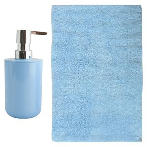 MSV badkamer droogloop mat - Napoli - 45 x 70 cm - met bijpassend zeeppompje - lichtblauw -