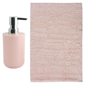 MSV badkamer droogloop mat - Napoli - 45 x 70 cm - met bijpassend zeeppompje - lichtroze -