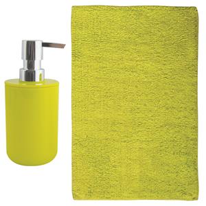 MSV badkamer droogloop mat - Napoli - 45 x 70 cm - met bijpassend zeeppompje - limegroen -