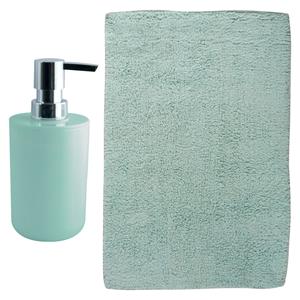 MSV badkamer droogloop mat - Napoli - 45 x 70 cm - met bijpassend zeeppompje - mintgroen -