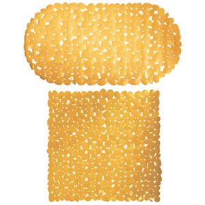 MSV Douche/bad anti-slip matten set badkamer - pvc - 2x stuks - saffraan geel - 2 formaten -