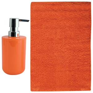 MSV badkamer droogloop mat - Napoli - 45 x 70 cm - met bijpassend zeeppompje - oranje -