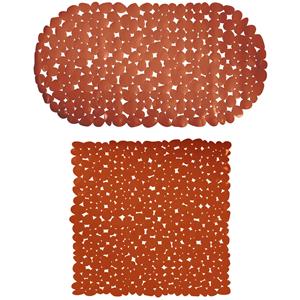MSV Douche/bad anti-slip matten set badkamer - pvc - 2x stuks - terracotta - 2 formaten -