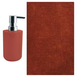 MSV badkamer droogloop mat - Napoli - 45 x 70 cm - met bijpassend zeeppompje - steenrood -