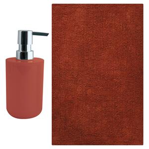 MSV badkamer droogloop mat - Napoli - 45 x 70 cm - met bijpassend zeeppompje - terracotta -