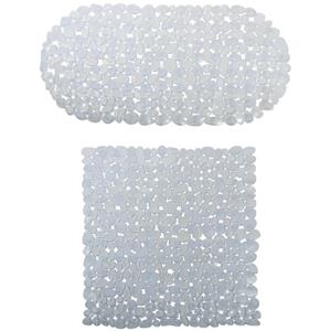 MSV Douche/bad anti-slip matten set badkamer - pvc - 2x stuks - transparant - 2 formaten -