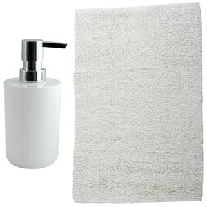 MSV badkamer droogloop mat - Napoli - 45 x 70 cm - met bijpassend zeeppompje - wit -