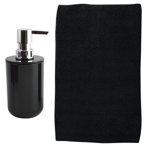 MSV badkamer droogloop mat - Napoli - 45 x 70 cm - met bijpassend zeeppompje - zwart -