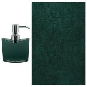 MSV badkamer droogloop mat/tapijt - Sienna - x 60 cm - bijpassende kleur zeeppompje - donkergroen -