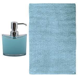 MSV badkamer droogloop mat/tapijt - Sienna - x 60 cm - bijpassende kleur zeeppompje - lichtblauw -