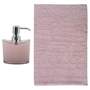 MSV badkamer droogloop mat/tapijt - Sienna - x 60 cm - bijpassende kleur zeeppompje - lichtroze -