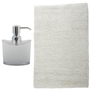 MSV badkamer droogloop mat/tapijt - Sienna - x 60 cm - bijpassende kleur zeeppompje - wit -