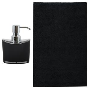 MSV badkamer droogloop mat/tapijt - Sienna - x 60 cm - bijpassende kleur zeeppompje - zwart -