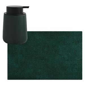 MSV badkamer droogloop mat/tapijt - x 60 cm - met zelfde kleur zeeppompje - donkergroen -