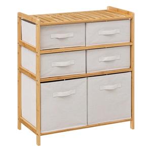 5five Opbergkast met 6 polyester manden - 3 lagen - bamboe - beige - 66 x 33 x 78 cm -
