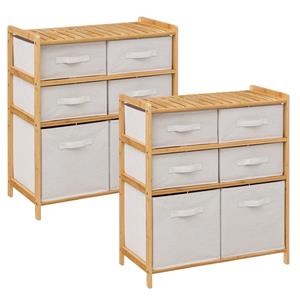 5five Opbergkast met 6 polyester manden - 2x - 3 lagen - bamboe - beige - 66 x 33 x 78 cm -