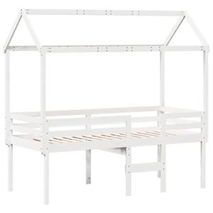 VidaXL Hoogslaper met dak massief grenenhout wit 90x200 cm