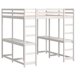 VidaXL Hoogslaper met bureau en ladder grenenhout wit 200x200 cm