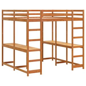 VidaXL Hoogslaper met bureau en ladder grenenhout wasbruin 160x200 cm
