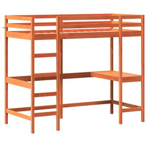 VidaXL Hoogslaper met bureau massief grenenhout wasbruin 100x200 cm