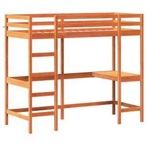 VidaXL Hoogslaper met bureau massief grenenhout wasbruin 80x200 cm